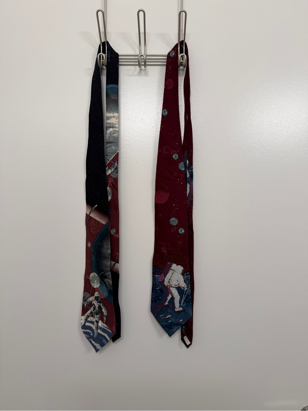 Wembley + Le Space Burgundy and Navy Astronaut Space-Print Silk Ties - Set of 2